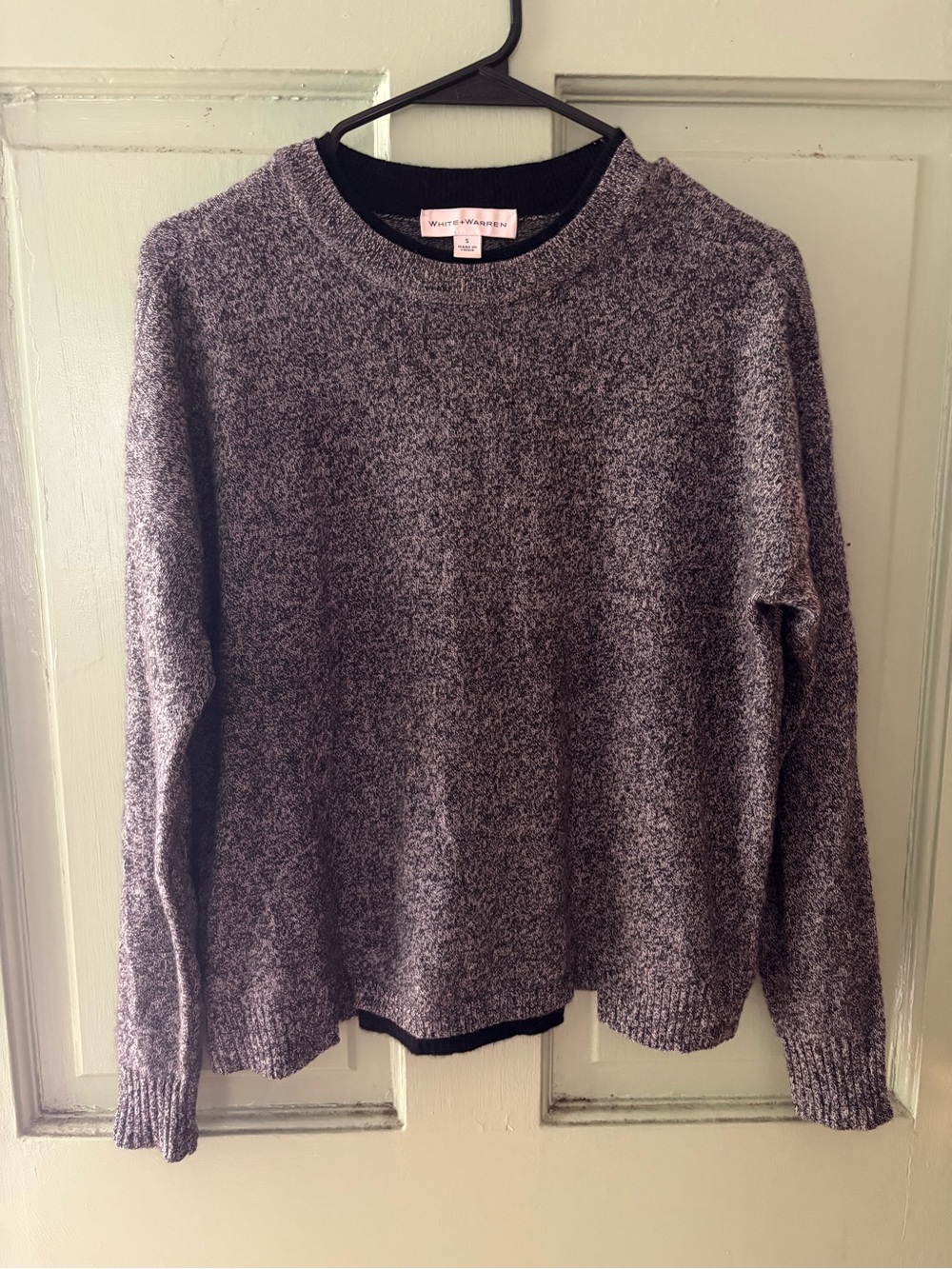 White & Warren Gray black trim split hem Front Cashmere Sweater